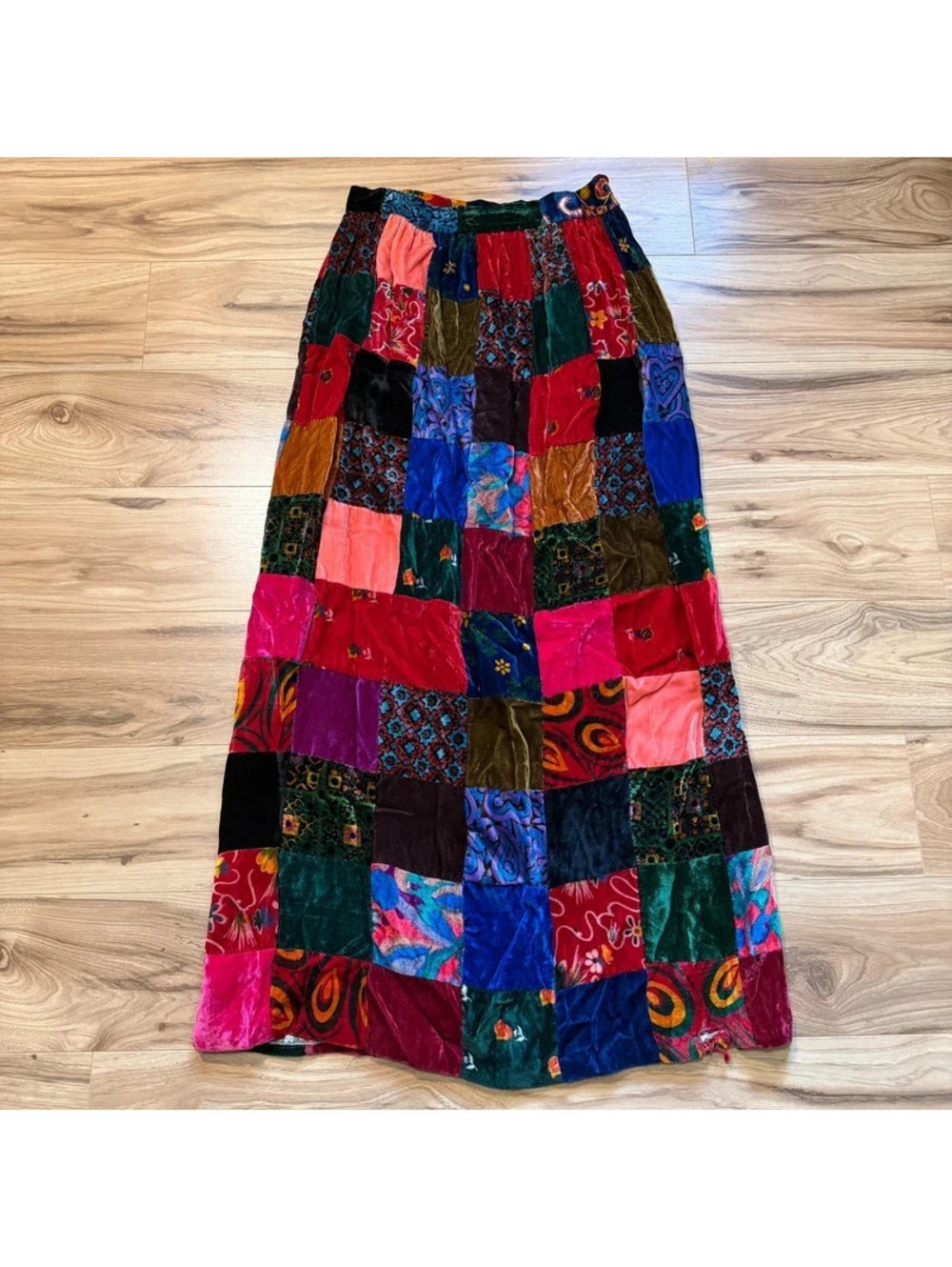 Vintage Velvet Patchwork Maxi Skirt Whimsigoth Boho